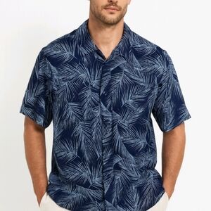 Reel Life Shirt Blue Colorful Fish Hook Tropical Button Up Short Sleeve …